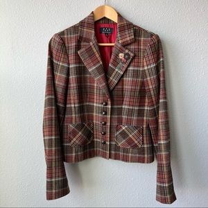 David Meister | Retro Plaid Blazer with Beaded Flowers Size 10